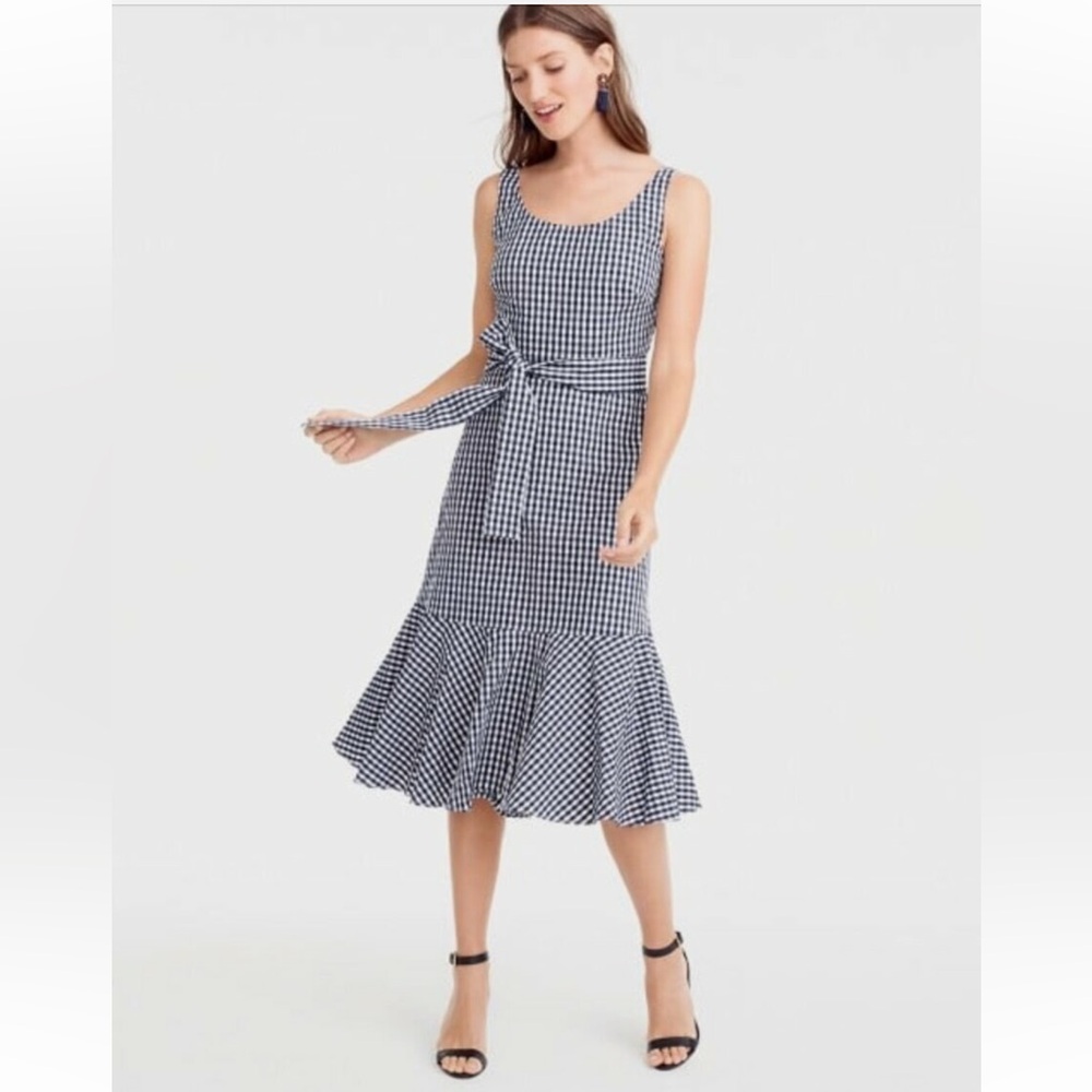 J.Crew Gingham Ruffle Hem Midi Dress